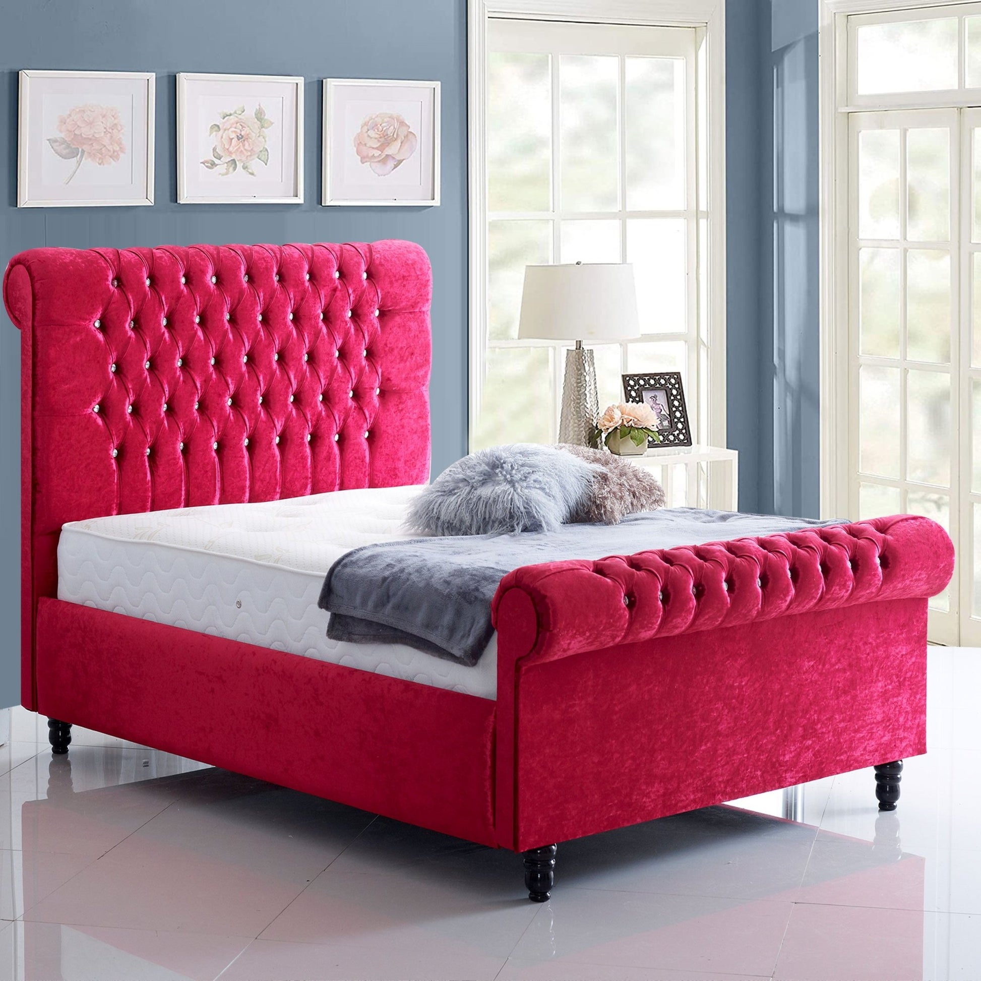 Funkybedz - Sleigh Chesterfield Storage Bed